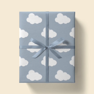 Boho Clouds Sky Simple Gender Neutral Kids Blue Geschenkpapier
