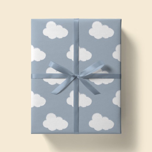 Boho Clouds Sky Simple Gender Neutral Kids Blue Geschenkpapier (Von Creator hochgeladen)