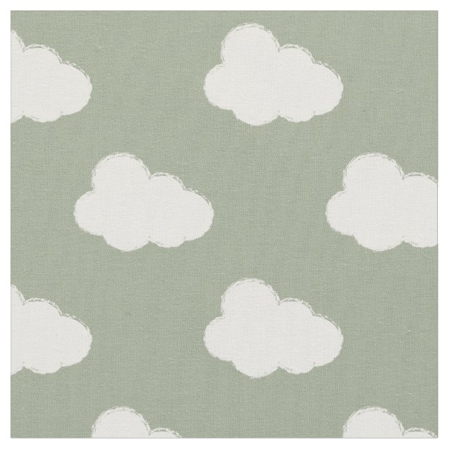 Boho Clouds Sky Simple Gender Neutral Kids Sage Stoff (Nahaufnahme)