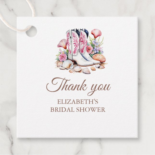 Boho Coastal Cowgirl Boots Brautparty Vielen Dank Geschenkanhänger (Vorderseite)