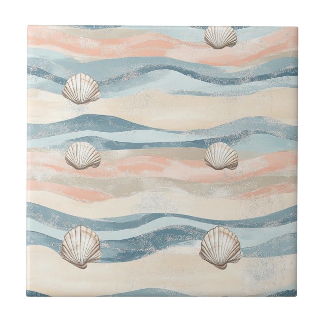 Boho Coastal Seashell Wave Pattern (8) Fliese (Vorderseite)