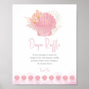 Boho Coastal Windel-Raffle Baby Shower Poster