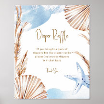 Boho Coastal Windel-Raffle Baby Shower Poster