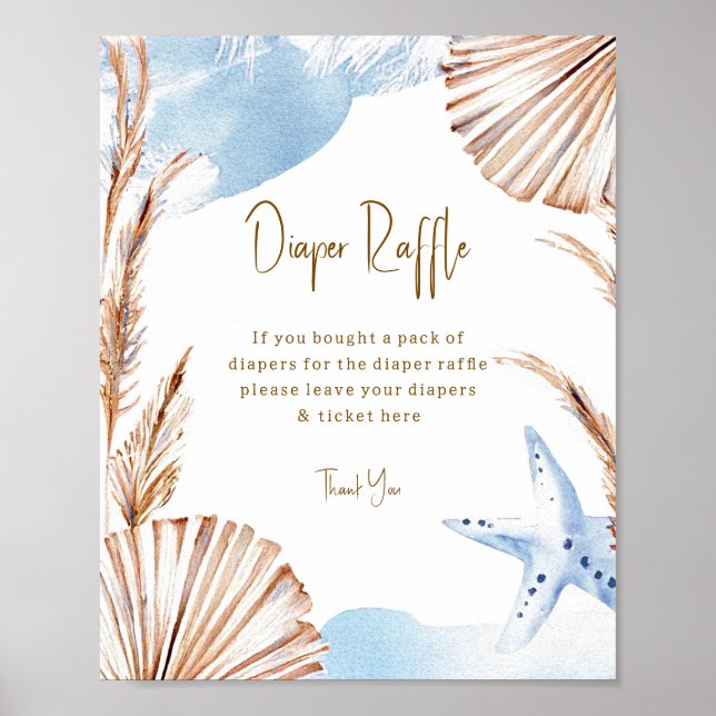 Boho Coastal Windel-Raffle Baby Shower Poster (Vorne)