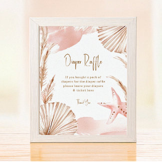 Boho Coastal Windel-Raffle Baby Shower Poster