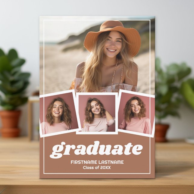 Boho Color Graduation Party mit 4 Fotos Einladung (Custom Graduation Announcement and Invitation)