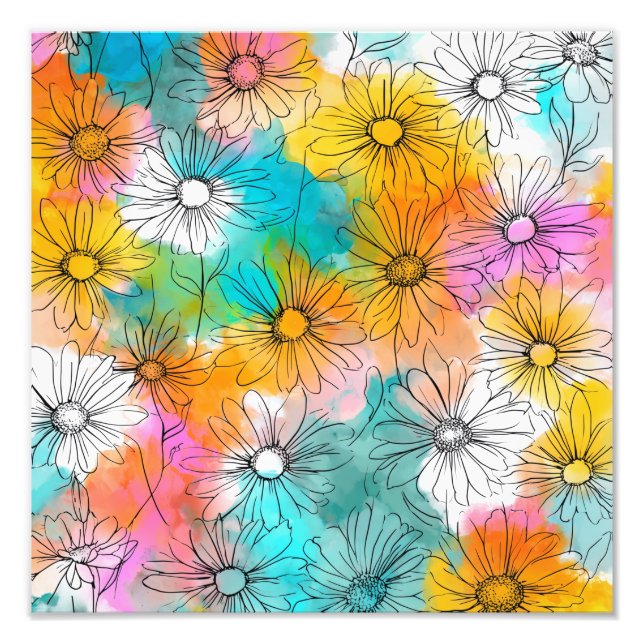 Boho Colorful Daisy Blume Printing Fotodruck (Vorne)