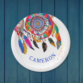Boho Colorful Dreamcatcher Bday Feather Pappteller