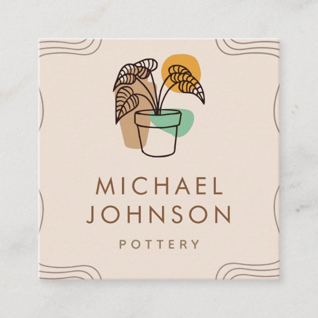 Boho Colorful Pflanze & Pot Bohemisch Potterie Ker Quadratische Visitenkarte (Vorderseite)