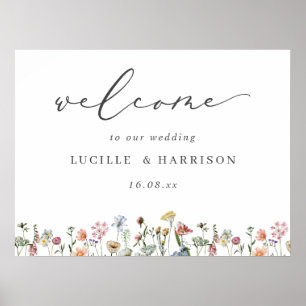 Boho Colorful Wild Blume Wedding Willkommen Poster