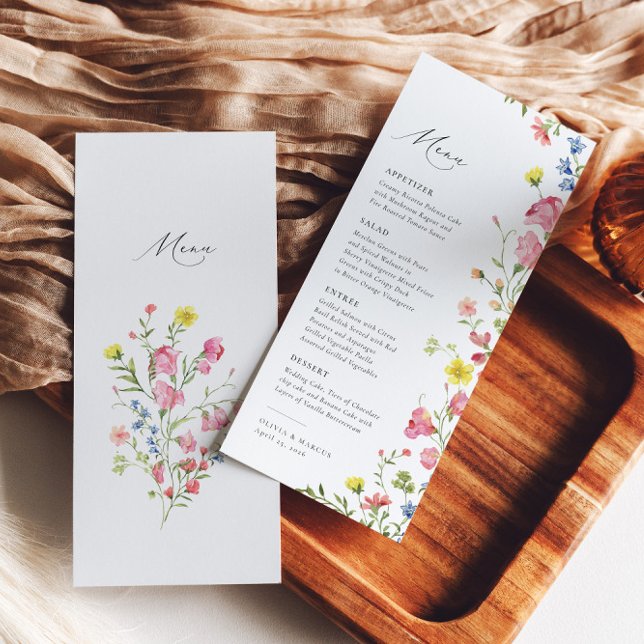 Boho Colorful Wildblume Fairytale Menükarte (Back/Front)