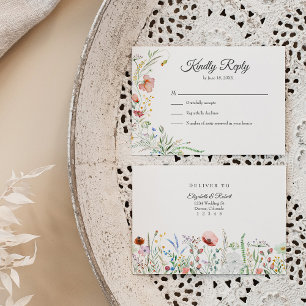 Boho Colorful Wildblume Meadow Wedding RSVP Card Dankeskarte