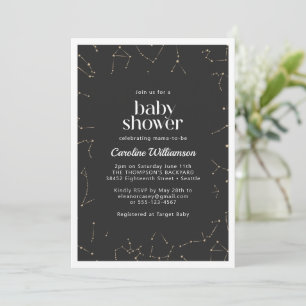 Boho Constellations Stars Black Gold Baby Shower Einladung