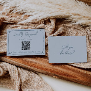 Boho Cool Marina Blau Rahmen QR Code Hochzeit RSVP Karte