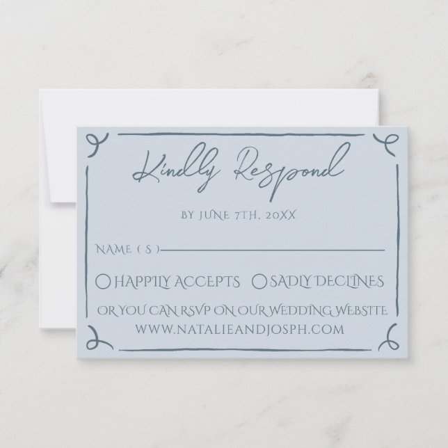 Boho Cool Marina Blue Frame Whimsy Wedding RSVP (Vorderseite)