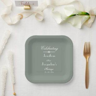 Boho Cool Sage Green White Rustic Chic Wedding Pappteller