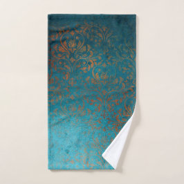 Boho Copper Blue Damask Grunge Handtuch