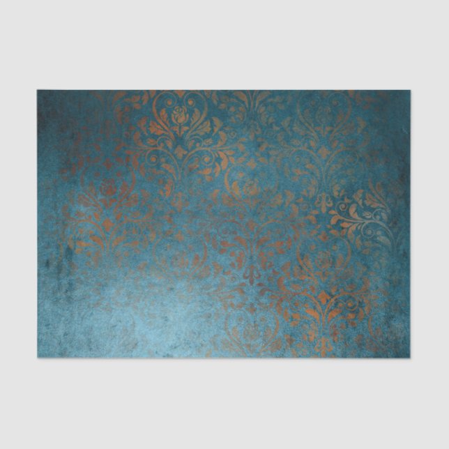 Boho Copper Blue Damask Grunge Seidenpapier (Vorderseite)