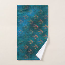 Boho Copper Blue Grunge Heraldic Floral Handtuch
