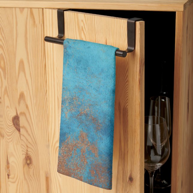 Boho Copper Blue Rustic Geschirrtuch (Drittel gefaltet)