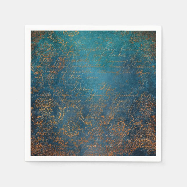 Boho Copper Blue Script Handwriting Grunge Serviette (Vorderseite)