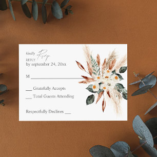 Boho Copper Leaf & Pampas & Beige Floral RSVP Karte