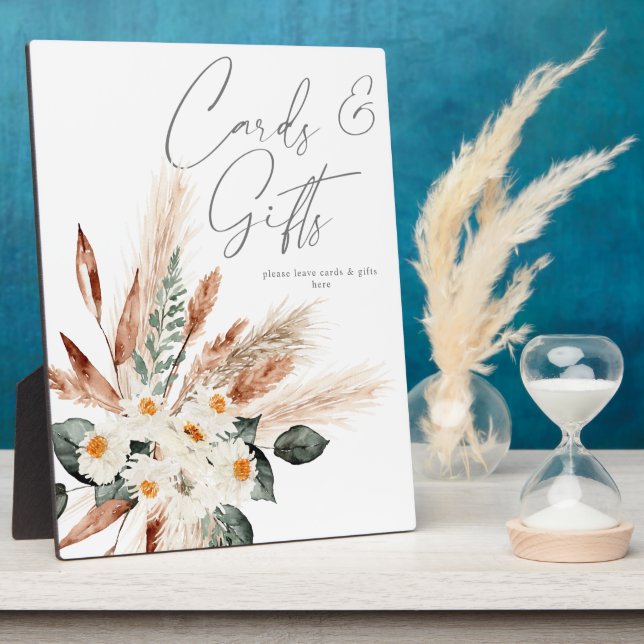 Boho Copper Pampas & Beige Blumenkarten Geschenke  Fotoplatte (Seite)