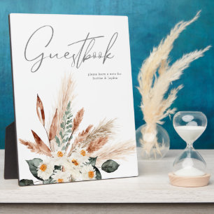 Boho Copper Pampas & Beige Floral Guestbook Plaque Fotoplatte