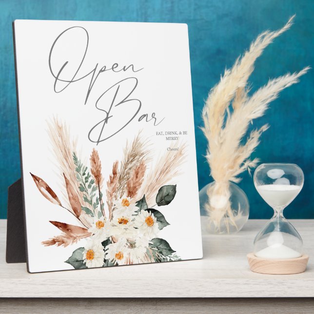 Boho Copper Pampas & Beige Floral Open Bar Sign 2 Fotoplatte (Seite)