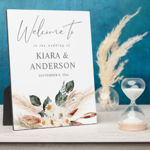 Boho Copper Pampas & Beige Floral Welcome Plaque Fotoplatte