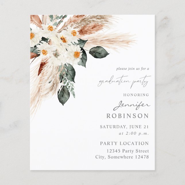 Boho Copper Pampas Floral Graduation Party Flyer (Vorne)