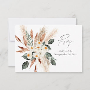 Boho Copper Pampas Grass Beige Floral mit Mahlzeit RSVP Karte