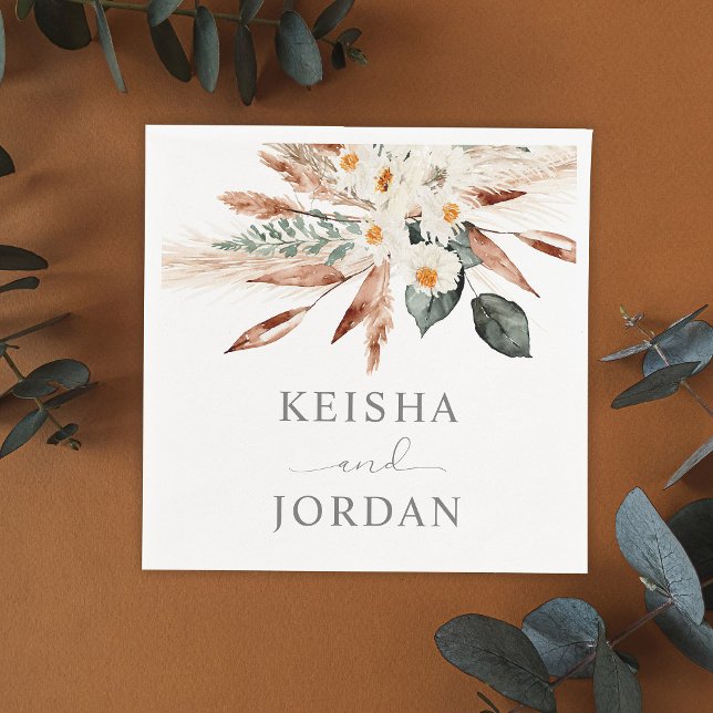 Boho Copper Pampas Grass Floral - Weiß 2 Napkins Serviette (Von Creator hochgeladen)