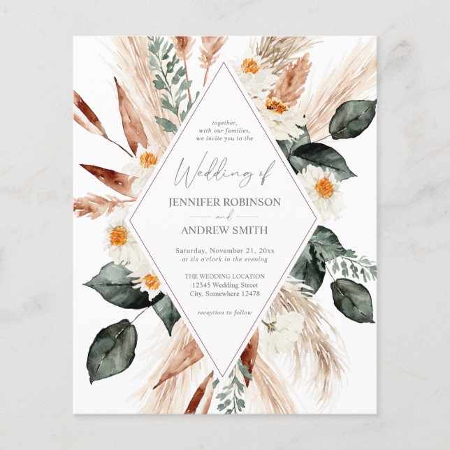 Boho Copper Pampas Grass Wedding Flyer (Vorne)