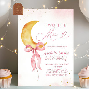 Boho Coquette Moon Pink Boho Girl 2. Geburtstag Einladung