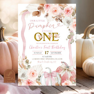 Boho Coquette Rosa Kürbis 1. Geburtstag Einladung