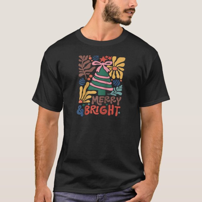 Boho Coquette Weihnachtsbaum Merry and Bright Abst T-Shirt (Vorderseite)