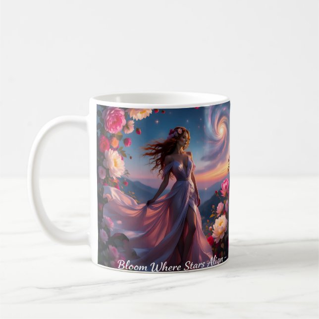 Boho Cosmic Bloom Pink Coffee Cup Women | Ethereal Kaffeetasse (Links)