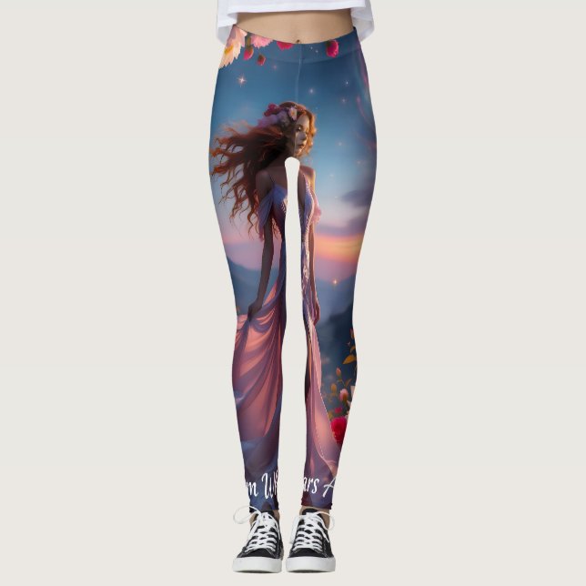 Boho Cosmic Bloom Rosa Leggings Damen 1 Ätherisch  (Vorderseite)