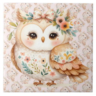 Boho Cottagecore-Eule Floral Farmcore-Charm Fliese