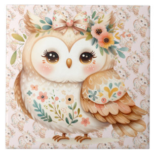 Boho-Cottagecore-Eule-Floral-Farmcore-Charm Fliese