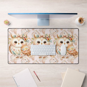 Boho-Cottagecore-Eule-Floral-Farmcore-Charm Schreibtischunterlage