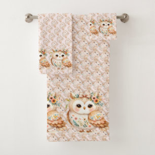Boho Cottagecore Eule Floral Farmcore Charme Badhandtuch Set