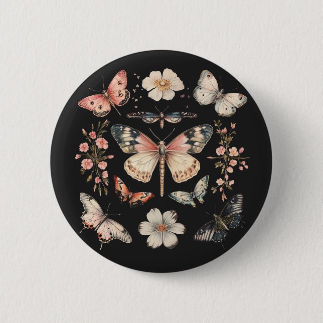 Boho Cottagecore Monarch Butterfly Button (Vorderseite)