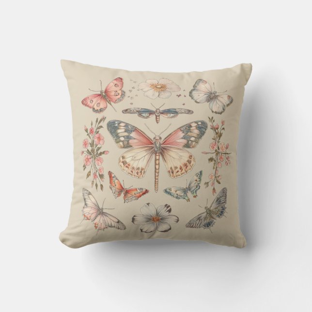 Boho Cottagecore Monarch Butterfly Kissen (Vorderseite)