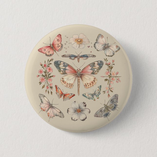 Boho Cottagecore Monarch Schmetterling Button (Vorderseite)