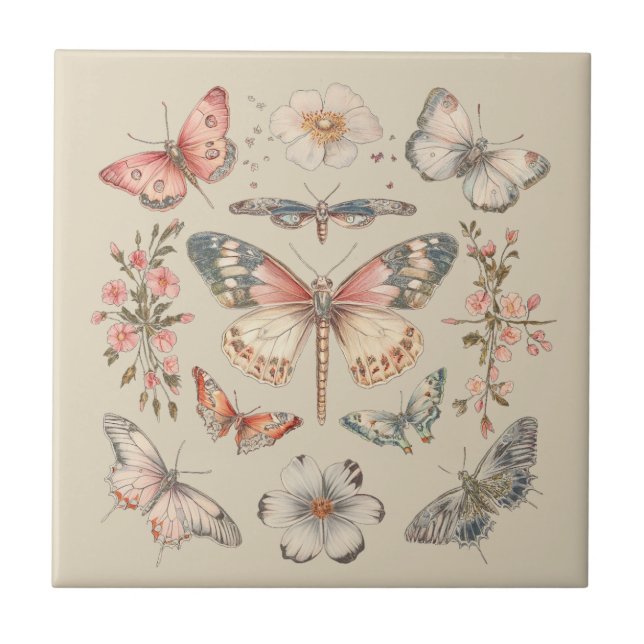 Boho Cottagecore Monarch Schmetterling Fliese (Vorderseite)