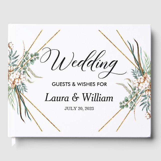 Boho Cotton Greenerenery Glitzer Frame Script Wedd Gästebuch (Vorderseite)