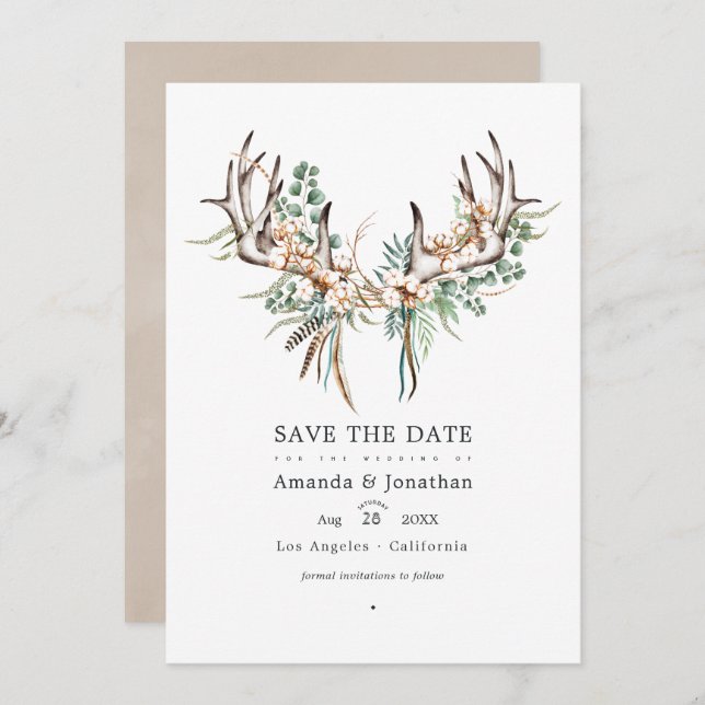 Boho Cotton und Eucalyptus Boho Wedding Foto Save The Date (Vorne/Hinten)