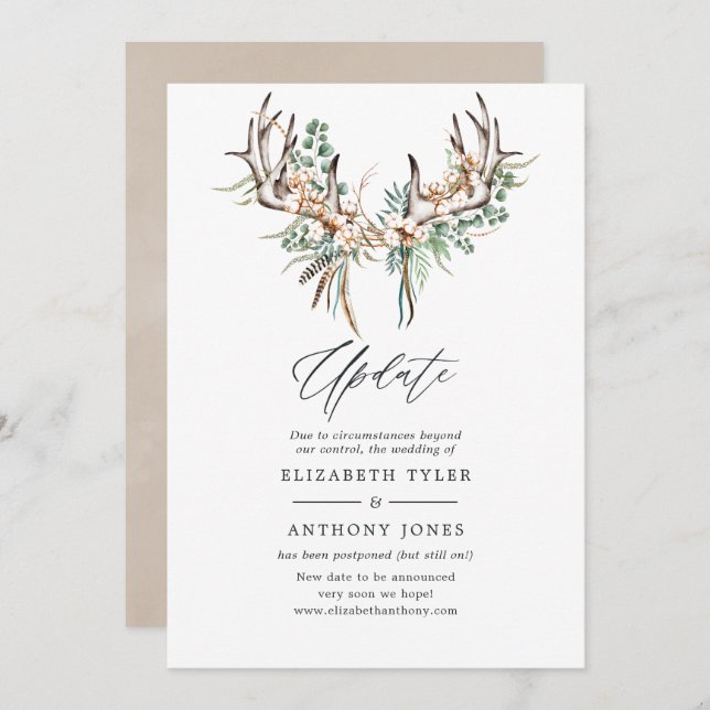 Boho Cotton und Eucalyptus Boho Wedding Update Einladung (Vorne/Hinten)